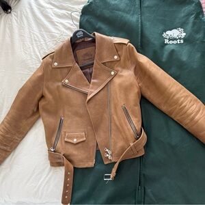 Roots Women's Brown Leather Moto Jacket